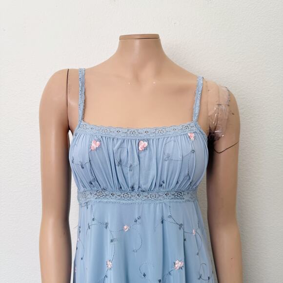 [Urban Outfitters] Blue Floral Embroidered 90s Babydoll Mini Dress Size Large L - Picture 4 of 12